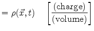 $\displaystyle =\rho(\vec x,t) \quad \left[\frac{\textrm{(charge)}}{\textrm{(volume)}}\right]$